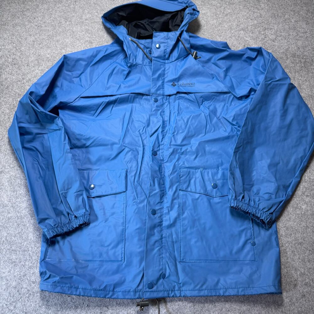 Columbia RM0020 Rain Jacket Men M Blue PVC Hooded Vented Waterproof
